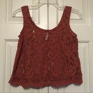 Burgundy Lace Embroidered Floral Tank Top M
